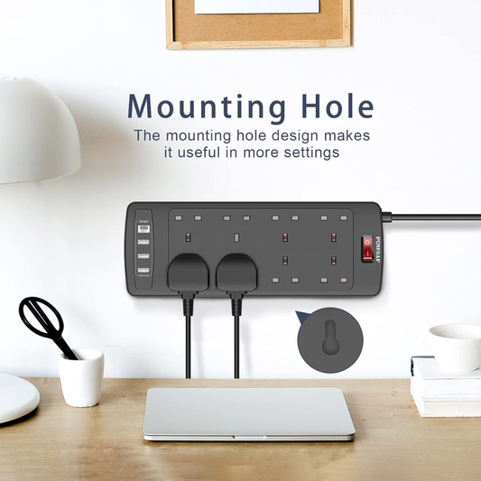 Extension Lead with 4 USB Ports Power Strip with Multiple Sockets and USB Charging Hub for Home and Office Use
