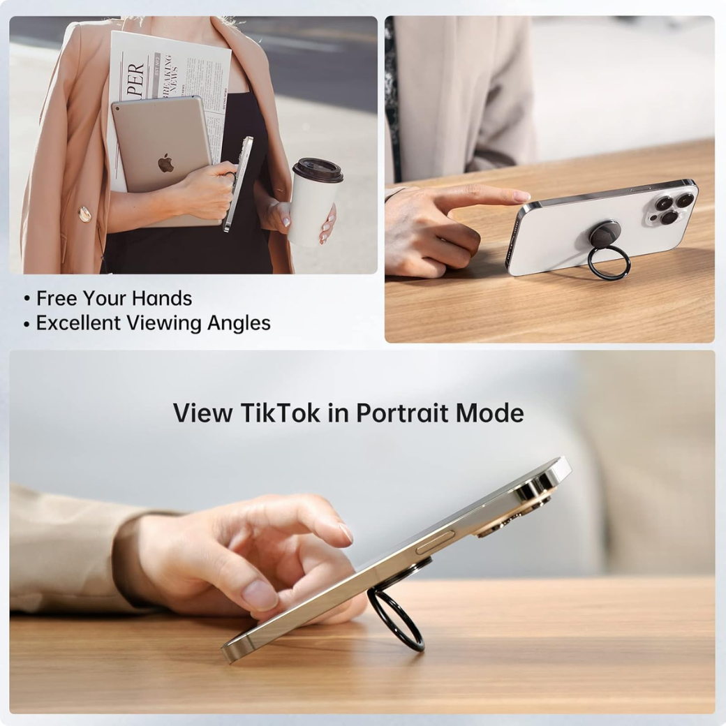 Phone Ring Holder 360° Rotating Finger Grip Stand Metal Adhesive Phone Ring Stand for Secure Grip and Hands-Free Use