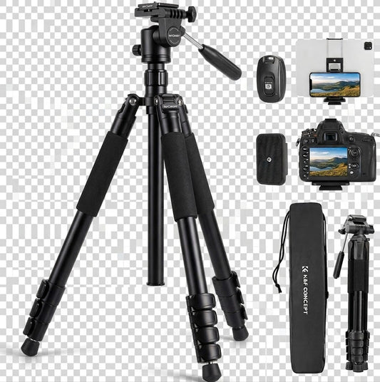 K&F CONCEPT 75"/190cm Compact Camera Tripod, Lightweight Travel Tripod for DSLR Camera and Phone, Video Tripod Stand with Phone Clip