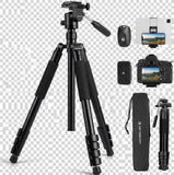 K&F CONCEPT 75"/190cm Compact Camera Tripod, Lightweight Travel Tripod for DSLR Camera and Phone, Video Tripod Stand with Phone Clip