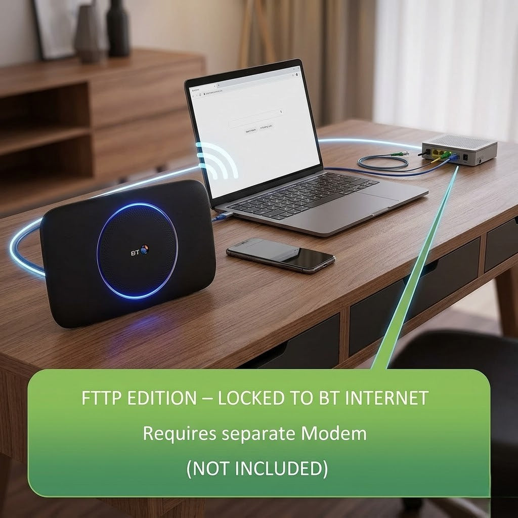 BT Smart Hub 2 FTTP Router, Wi-Fi, Ethernet, Fibre Optic, Dual Band, 2.4 GHz, 5 GHz, Can Be Connected To, Recommended For Home Use