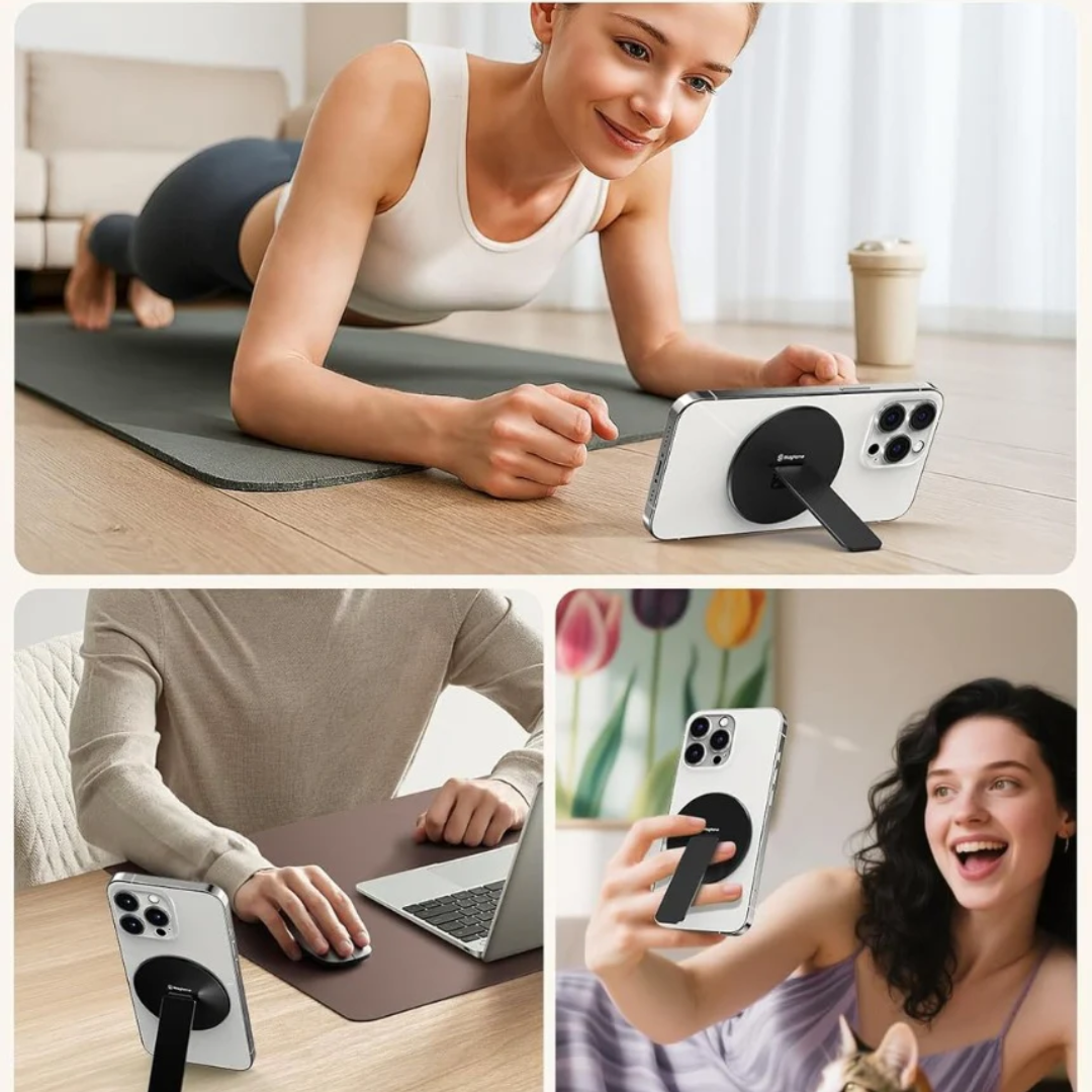Magnetic Phone Stand, Phone Holder with Kickstand, 3 in 1 Metal Holder for Hand,Compatible with iPhone 12/13/14/15/16 Series,Black