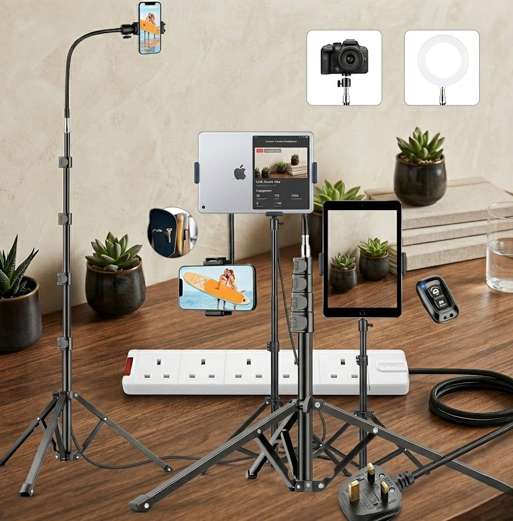 Phone Tablet Tripod by A2Z2U Group. Tripod Stand for Apple/Samsung/Huawei. Best for Phone or Tablet. Sturdy and Durable Stand Made from Metal and Plastic Backed Legs