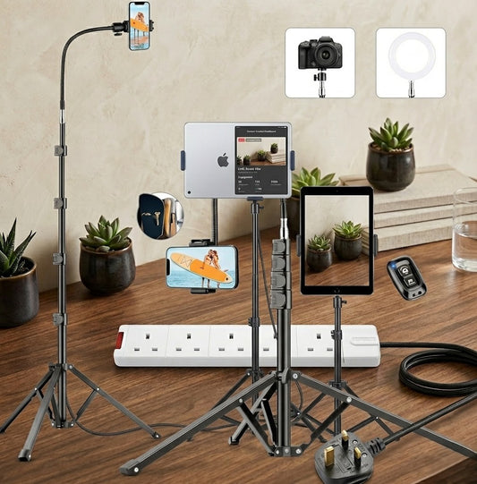 Phone Tablet Tripod by A2Z2U Group. Tripod Stand for Apple/Samsung/Huawei. Best for Phone or Tablet. Sturdy and Durable Stand Made from Metal and Plastic Backed Legs