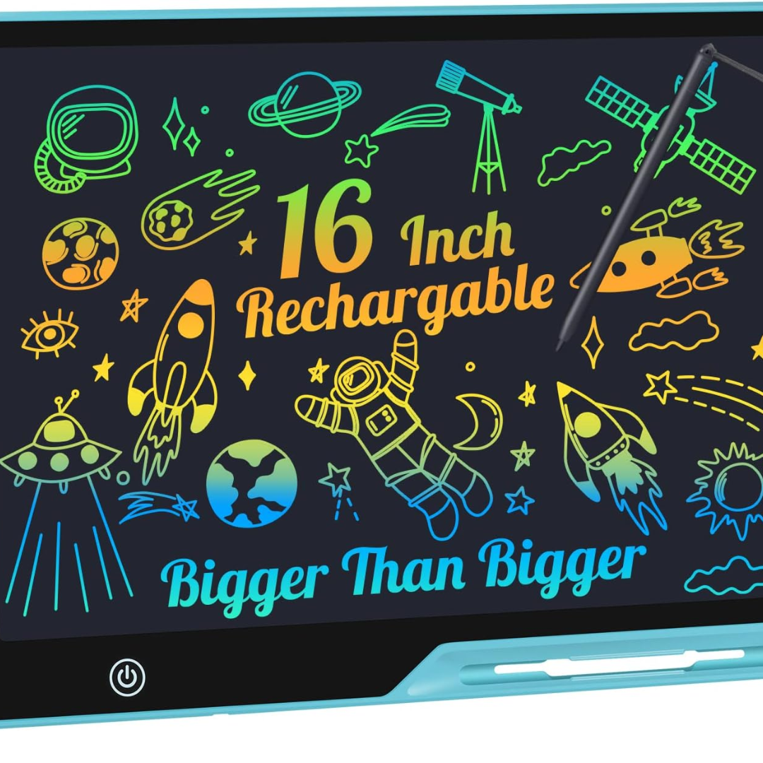 16-Inch LCD Writing Tablet – Rechargeable Colorful Drawing Board for Kids Boys & Girls Portable Educational Doodle Pad (Blue)
