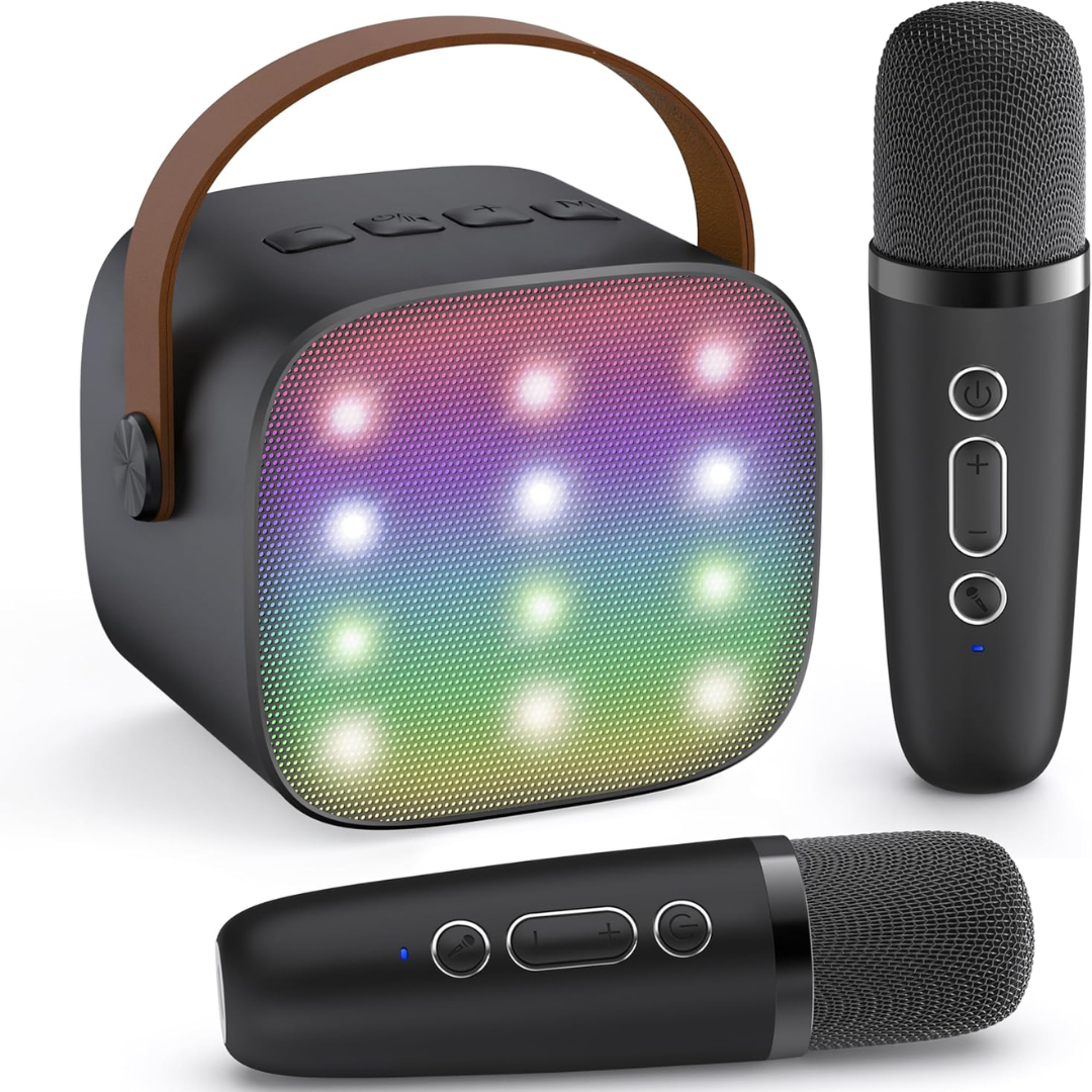 YLL Mini Karaoke Machine with 2 Wireless Mics – Kids Party Toy (Ages 3–12) – Black