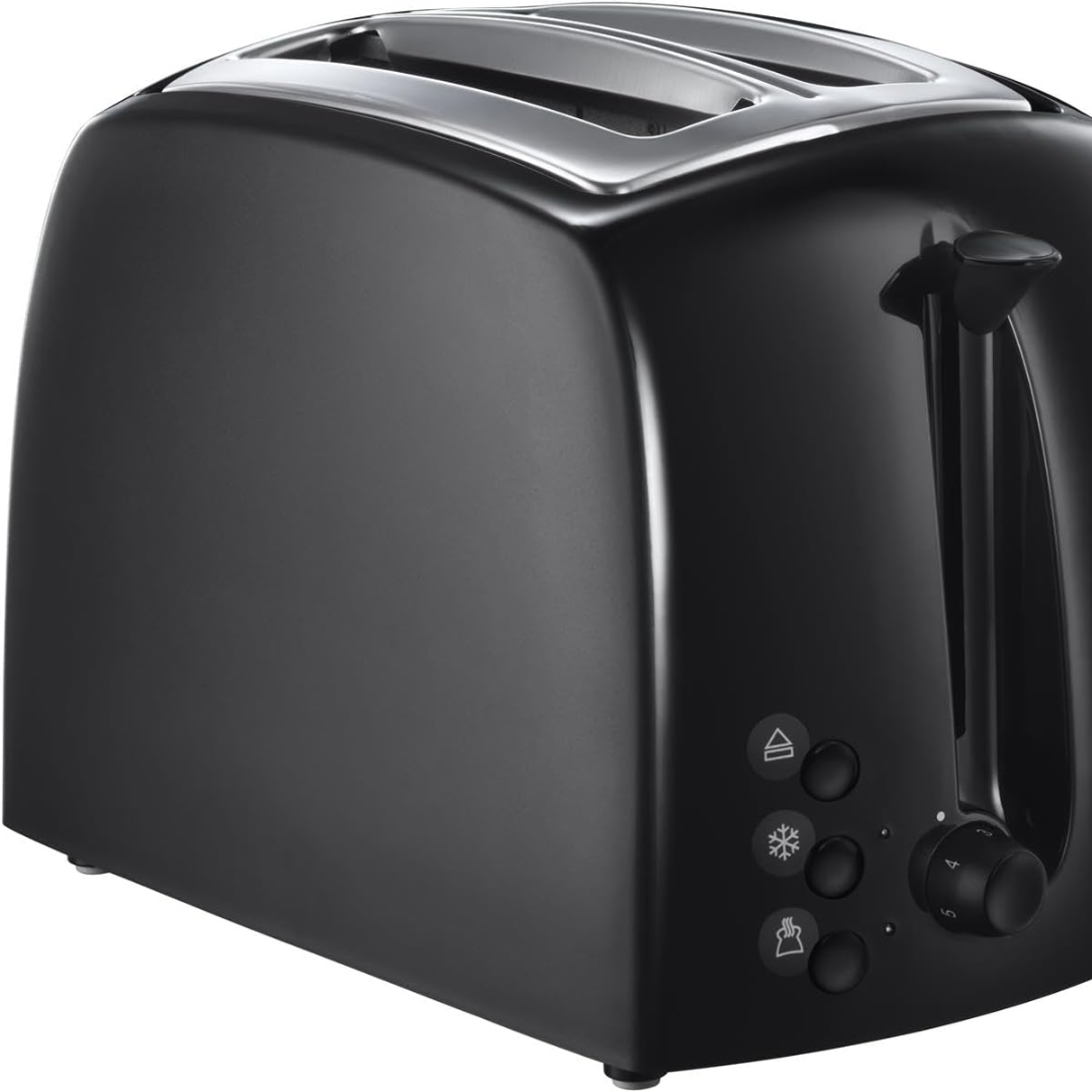 Russell Hobbs Textures 2-Slice Toaster – 6 Browning Levels, Extra Wide Slots, 850W, Black Finish