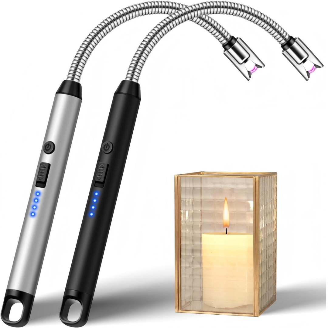 2 Pack Rechargeable USB-C Electric Candle & BBQ Lighter, Long Reach Bendable Flameless Windproof Arc Lighter for Home & BBQ Use