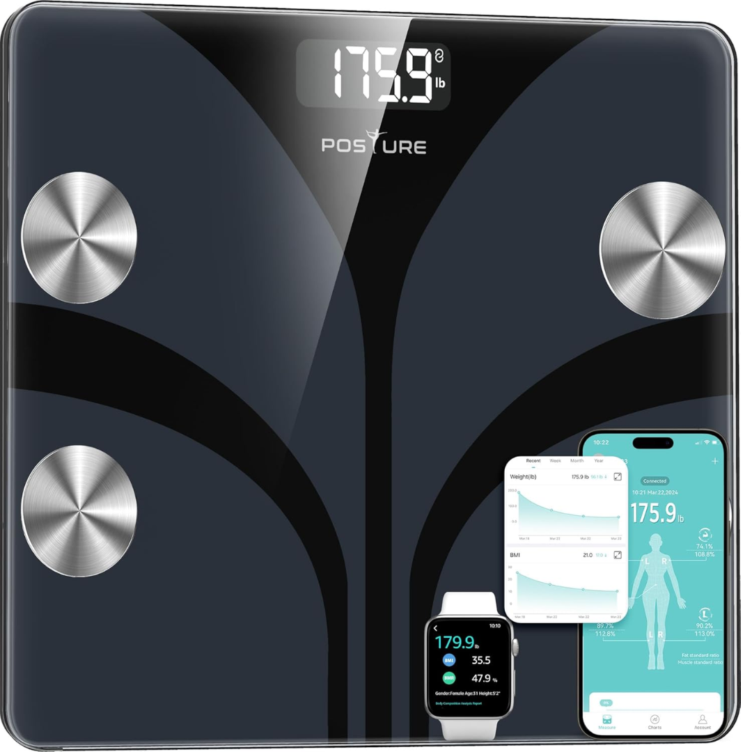 Smart Body Fat Scale with Bluetooth & App – 13 Body Composition, 0.1lb High Precision, 400lb Capacity (Black)