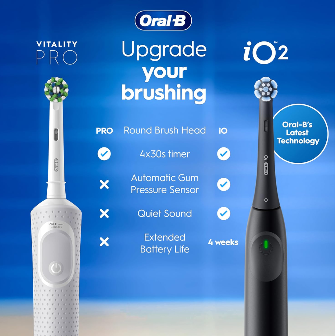 Oral-B Vitality Pro Electric Toothbrush for Adults – Rechargeable Handle with 2 Brush Heads & 3 Cleaning Modes, Purple