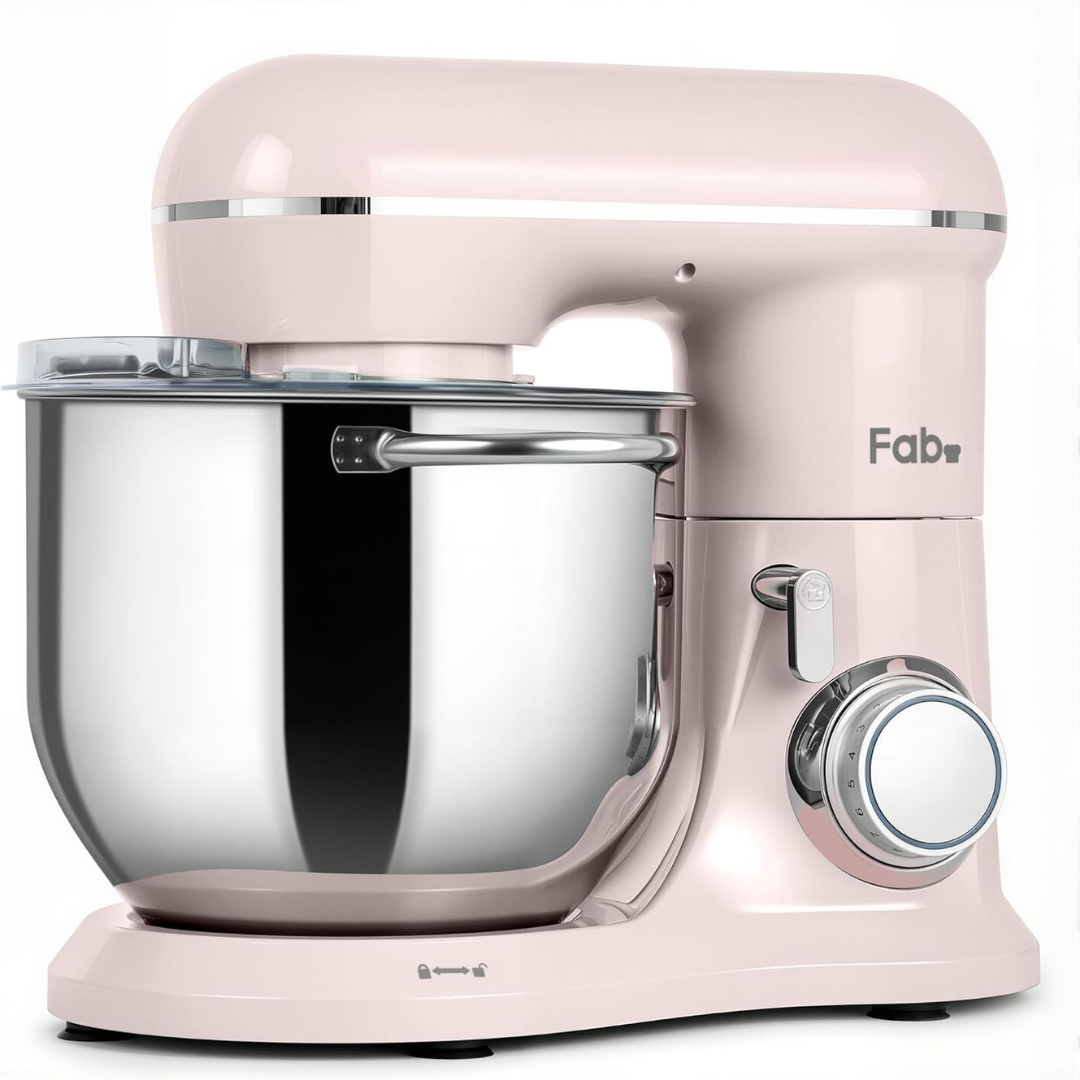 Fab by Kitchen in the Box 8L Stand Mixer, 2000W Electric Food Mixer with 10 Speeds, Dough Hook, Whisk & Beater for Home Baking, Pink