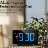 Digital Alarm Clock for Bedrooms with Modern Curved Design, LED Display, Snooze Function and Adjustable Brightness