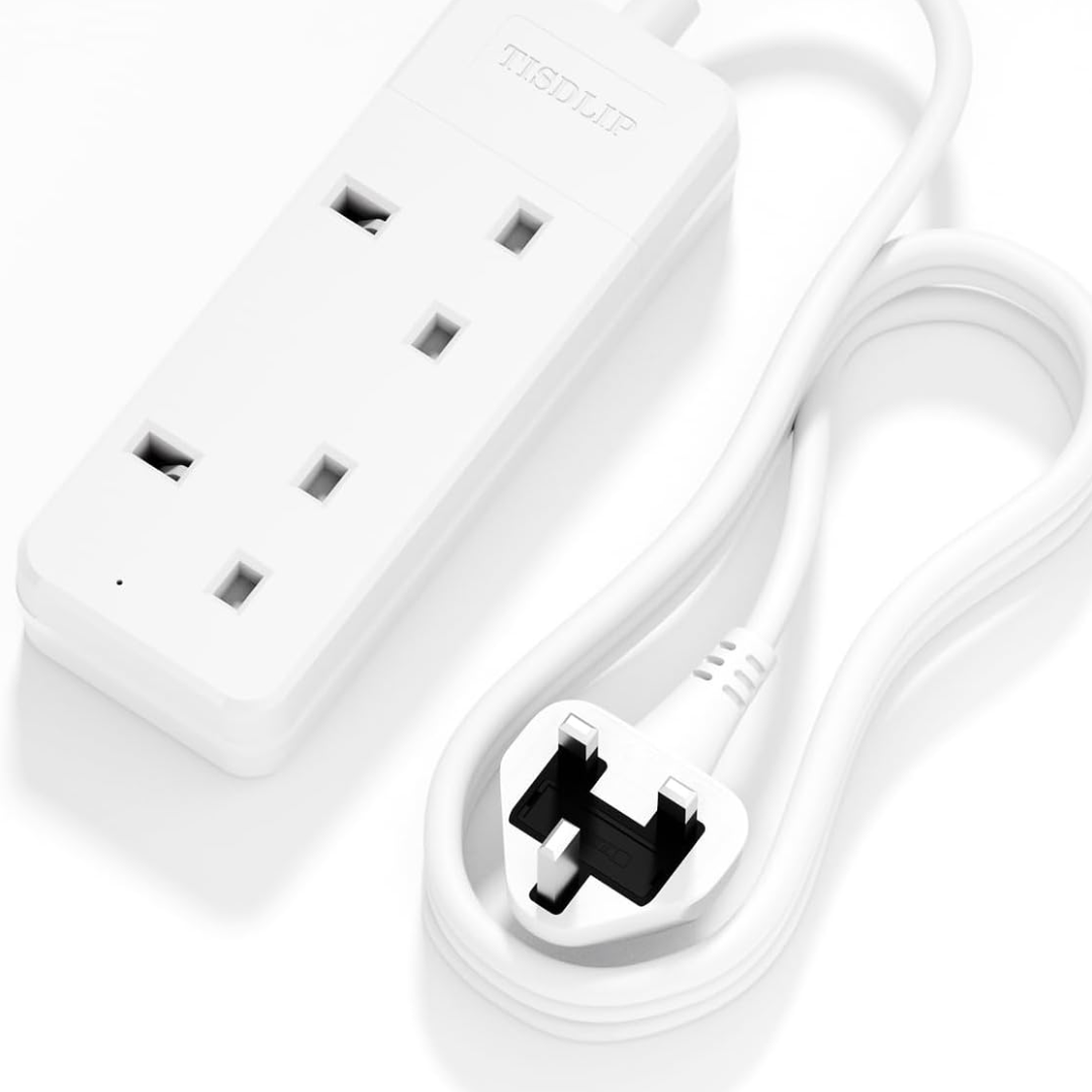2 Way Extension Lead - Compact Corner Power Socket for Small Spaces