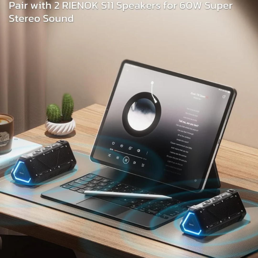 RIENOK S11 Bluetooth Speaker 30W Wireless Portable IPX7 Waterproof Speaker with 3 EQ Modes USB Audio Mode 24H Playtime Bluetooth 5.3 TF Card Up to 32G Speakers for Home Garden Party Camping Travel