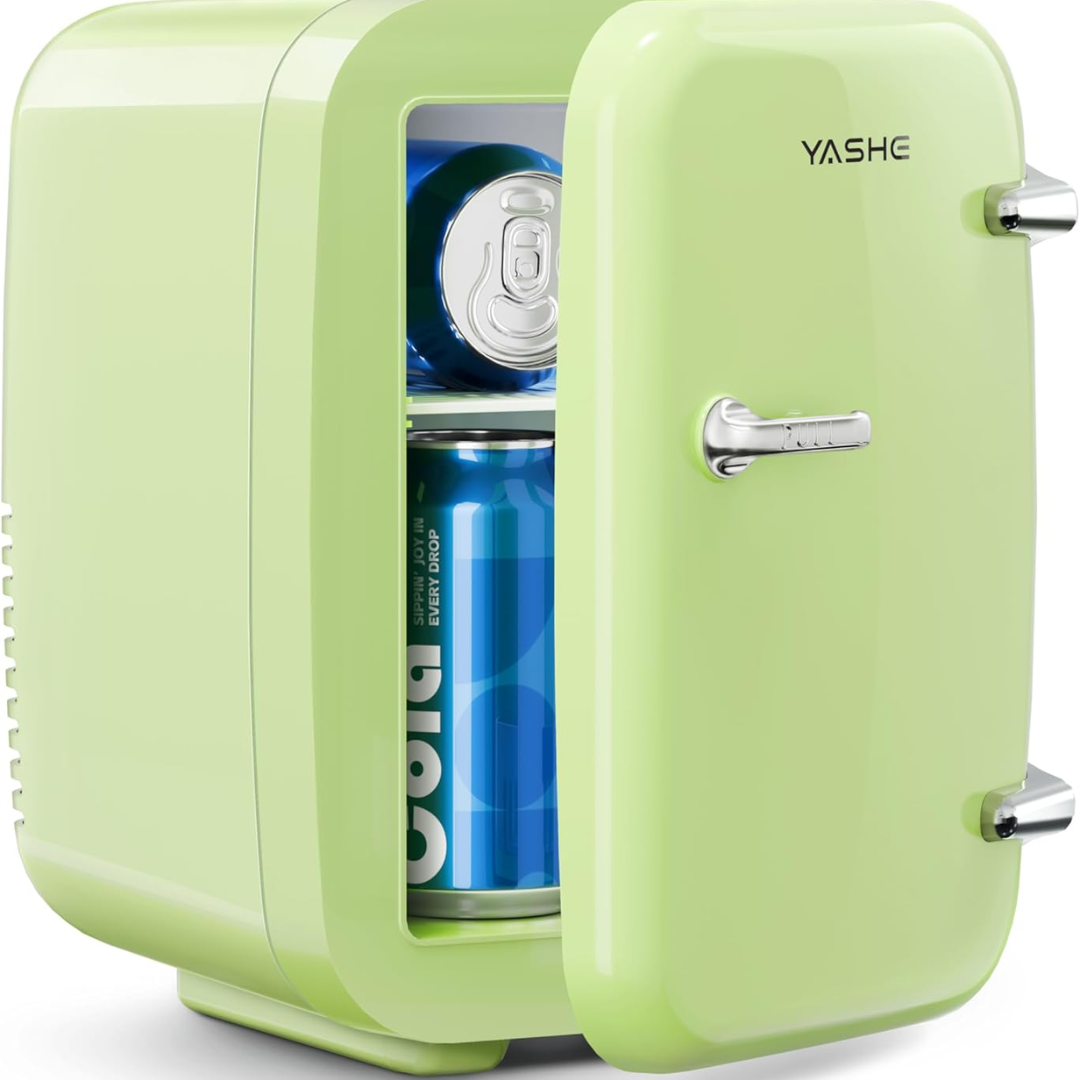 YASHE Mini Fridge, 4 Liter/6 Cans Portable Cooler and Warmer, AC/DC Power Small Fridge, Quiet Desk Skincare Fridge for Beauty Drinks Medicine, Mini Fridge for Bedrooms Office Dorm Car Travel, Green