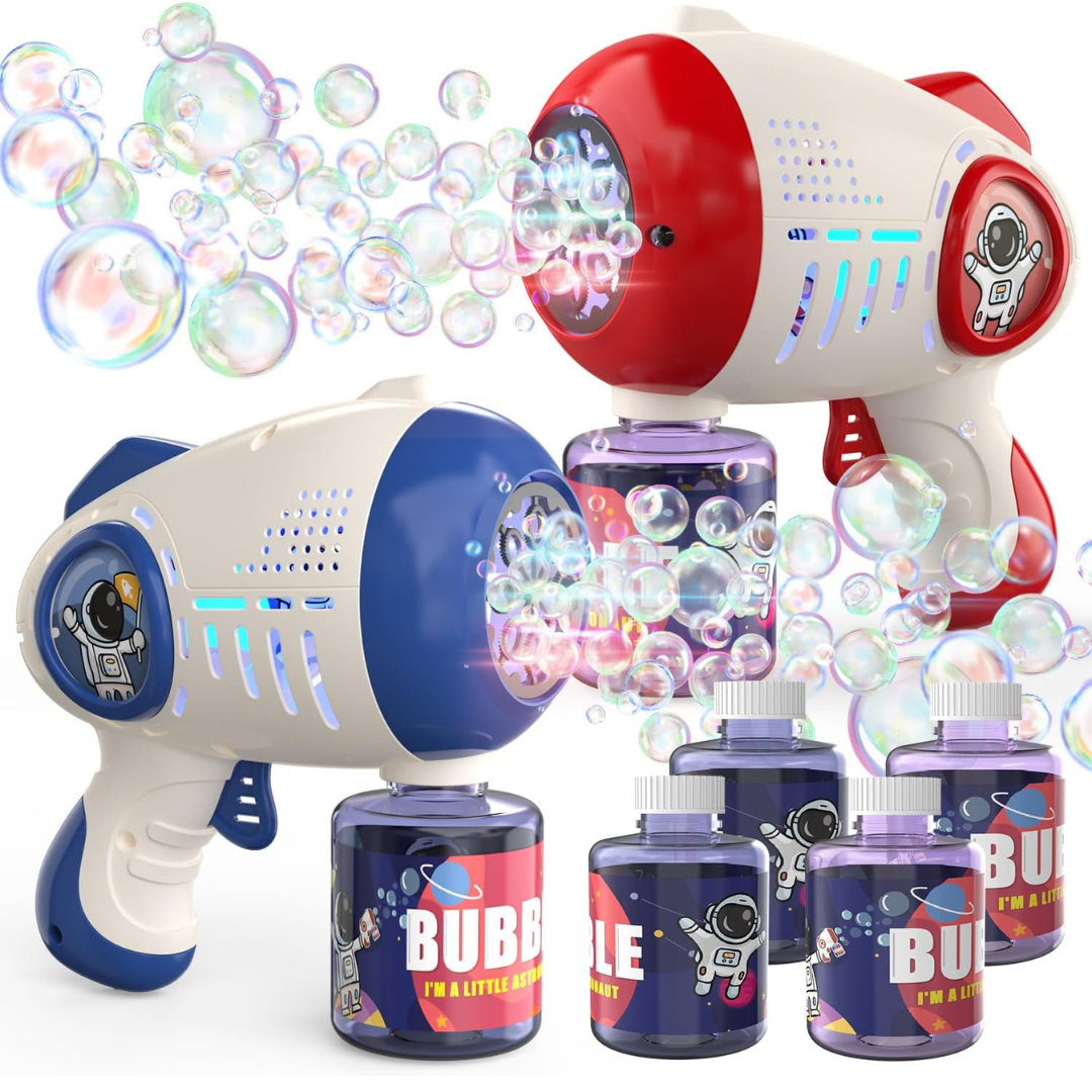 EagleStone Kids Light-Up Bubble Gun 2 Pack – Automatic Electric Bubble Machine (8-Hole) for Outdoor Play & Parties
