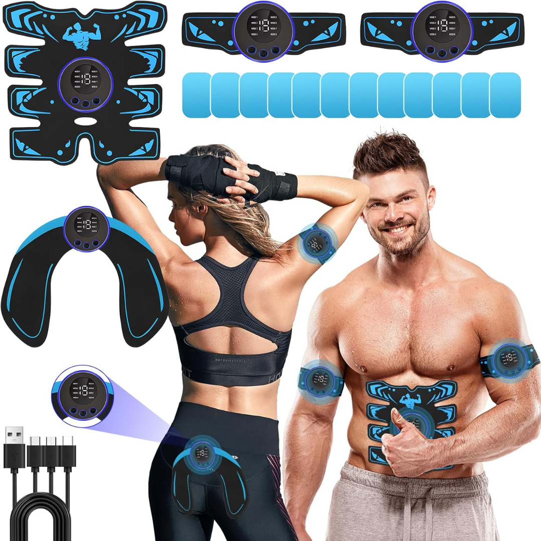 EMS ABS Muscle Stimulator – Abdominal Trainer for Waist, Arms & Legs with 8 Modes & 19 Intensities