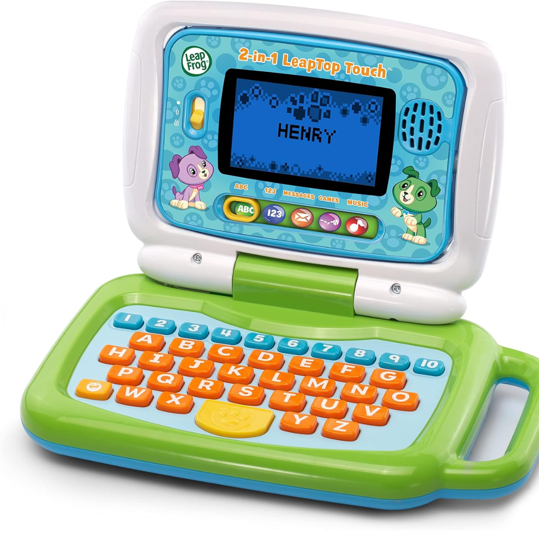 LeapFrog 2-in-1 LeapTop Touch Laptop – Kids Learning Toy with 10 Modes (Green)