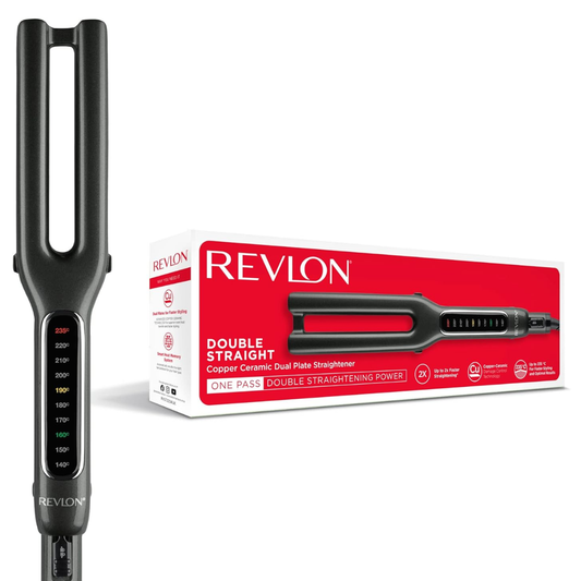 Revlon Double Straight Hair Straightener – Dual Plate Ceramic Styler with 10 Heat Settings & LED Display, Black