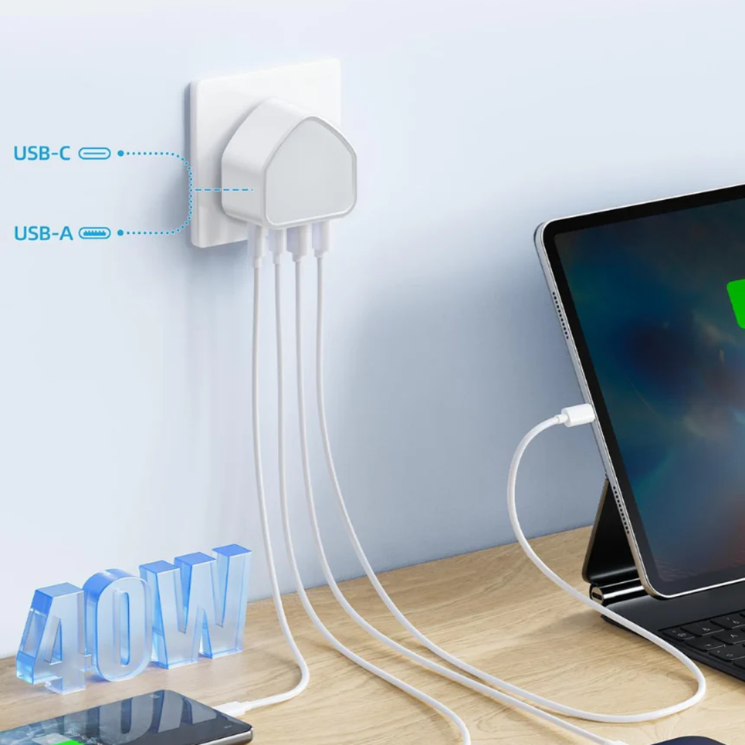 USB-C Plug UK Fast Charging Wall Adapter UK 3-Pin Type-C Power Charger for Phones, Tablets and USB-C Devices