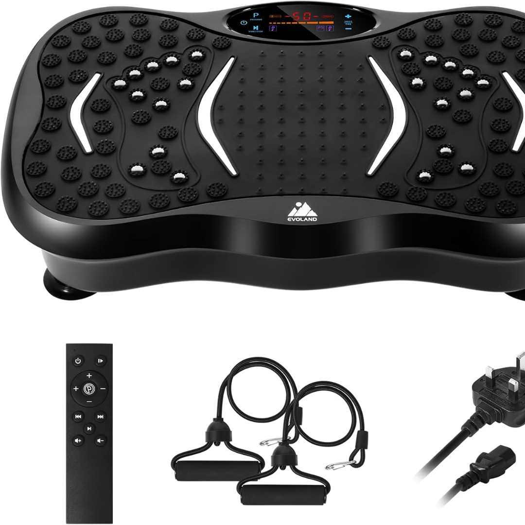 EVOLAND Vibration Plate – Fitness Trainer with Bluetooth & Resistance Bands