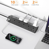 10 Way Extension Lead with USB Slots(2 USB C), ANVODE 14-IN-1 Plug Extension Socket with Switch