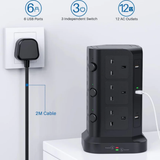 Tower Extension Lead by KOOSLA, [13A 3250W] Surge Protector - 12 AC Outlets & 6 USB Ports Multi Plug Socket Power Strip with Heavy