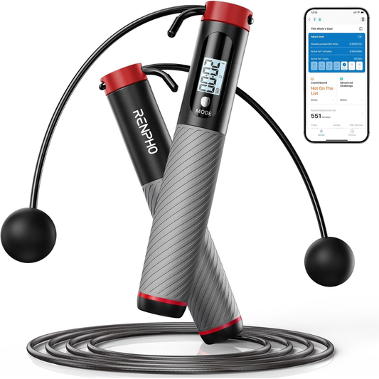 RENPHO Smart Skipping Rope – Adjustable Cordless Jump Rope with Counter & App Tracking for Fitness
