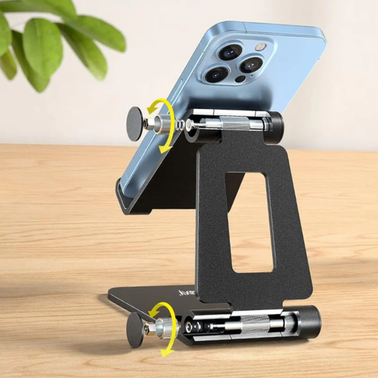 Fully Aluminum Phone Stand, Adjustable Desktop Holder for Smartphones & Tablets, Foldable Anti-Slip Design