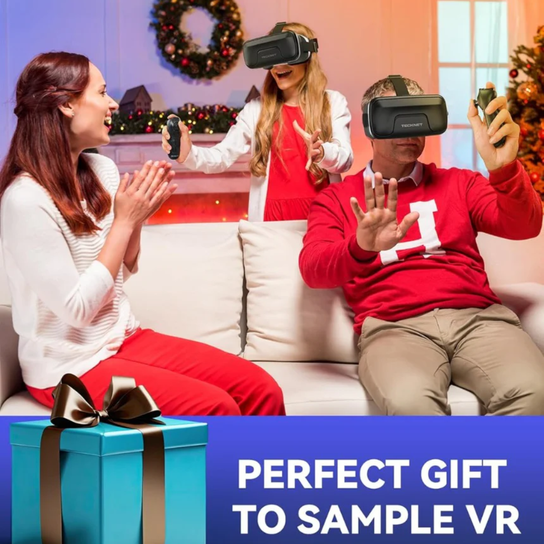 TECKNET VR Headset for Phone with Controller, Virtual Reality Headsets with HD 110°FOV Anti-Blue Light Lenses & Adjustable Gears, 3D VR Headset for Kids Compatible iPhone Samsung Android 4.7-7.2
