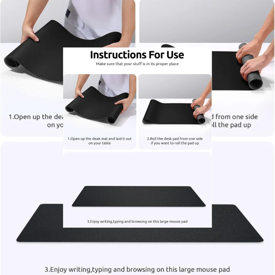Leather Desk Mat, Large Mouse Mat, Non-Slip Desk Pad, Waterproof Leather Table Protector Writing Pad for Office and Home (60 x 35 cm, Black)