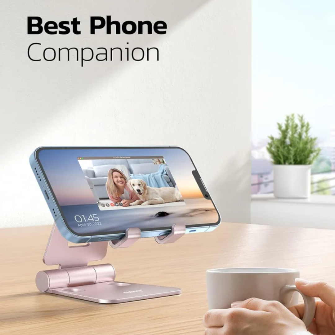 Adjustable Phone Stand for Desk, Foldable Multi-Angle Desktop Holder for Smartphones & Tablets