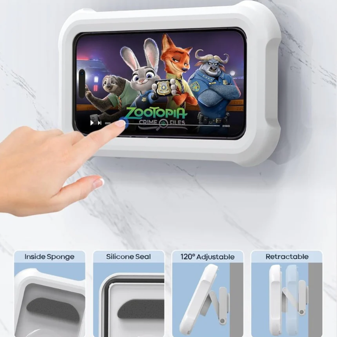 Shower Phone Holder Waterproof - 480° Rotation Wall Mount Shower Phone Case, Anti-Fog, High Sensitive HD Touchscreen Shower Phone Mount for Bathroom Bathtub Kitchen, Fit 4-7" Phone - White
