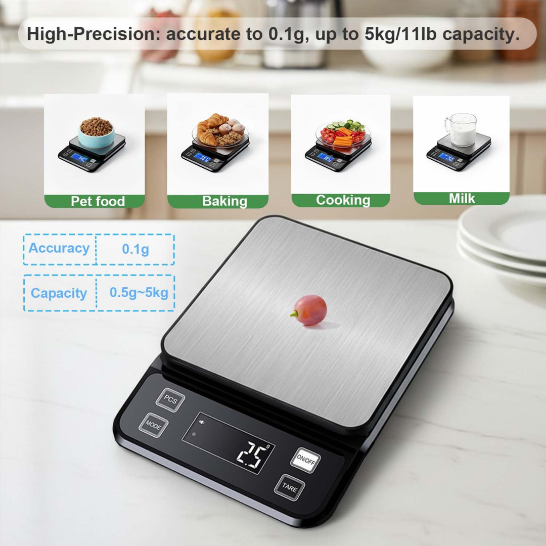 Waterproof Digital Kitchen Scale | 0.1g Precision Stainless Steel Food Scale