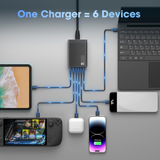 200W 6-Port USB Charging Station Multi-Port Fast Charging Hub with USB-C and USB-A Ports for Multiple Devices