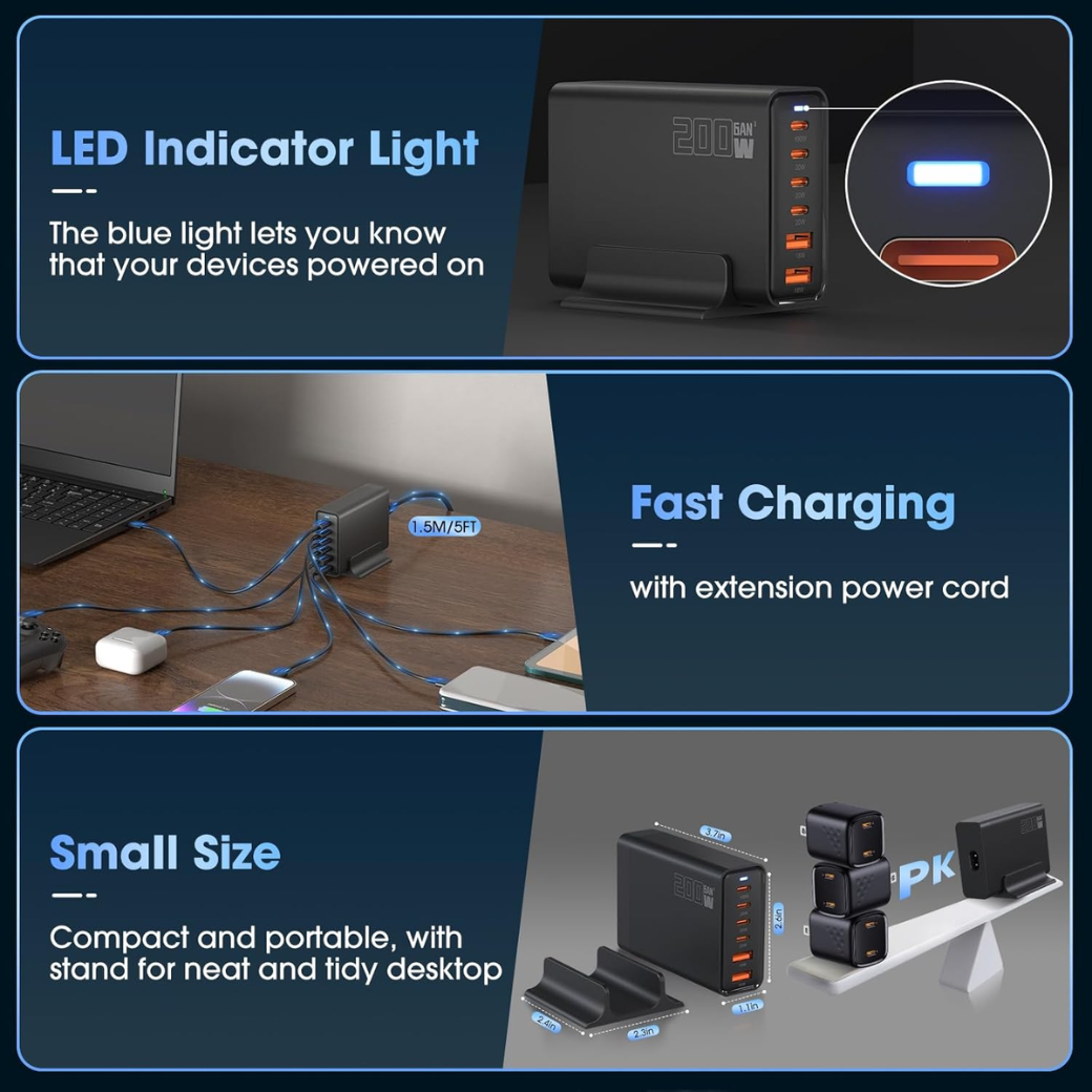200W 6-Port USB Charging Station
