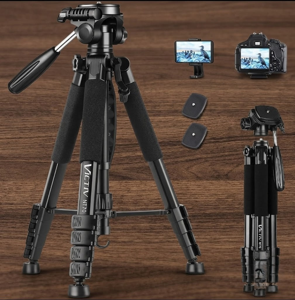 Victiv Camera Tripod 63-73" for Canon Nikon, Lightweight DSLR Camera Stand with Detachable 3-way Swivel Pan Head Max Load 14lb/6.35kg, Aluminum Tripod with Holder and Carry Bag