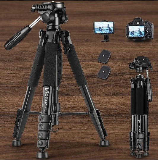 Victiv Camera Tripod 63-73" for Canon Nikon, Lightweight DSLR Camera Stand with Detachable 3-way Swivel Pan Head Max Load 14lb/6.35kg, Aluminum Tripod with Holder and Carry Bag