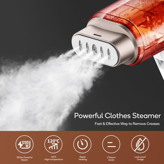 Newbealer Portable Clothes Steamer, 1200W Fast Heat-Up Handheld Garment Steamer with 180ml Tank for Home & Travel, Vertical & Horizontal Use