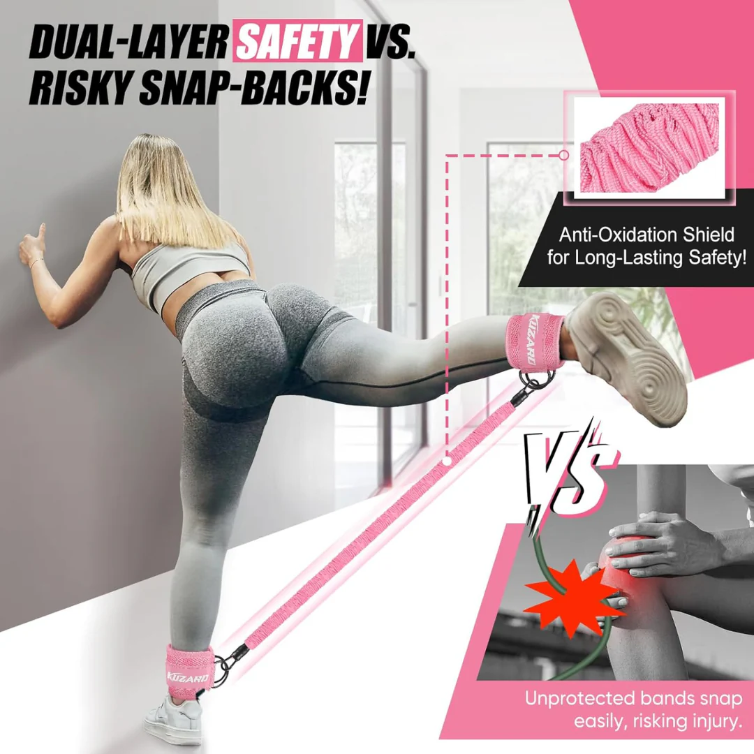 KUZARO Resistance Bands Set with Ankle Straps – Glutes & Legs Workout Bands for Home Gym