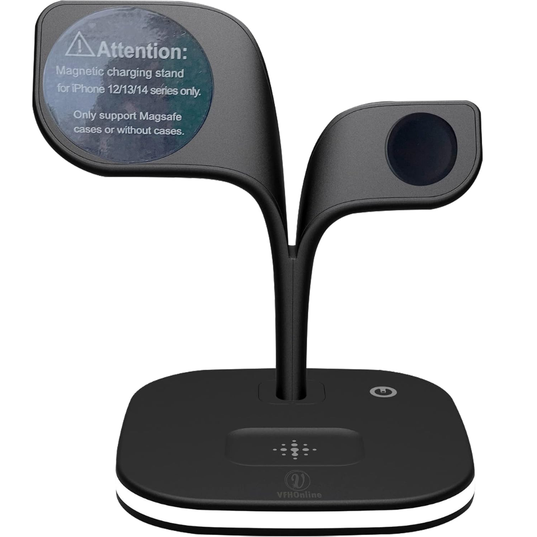 5-in-1 Magnetic Wireless Charger Station - 15W Fast Charging Dock with LED Lamp