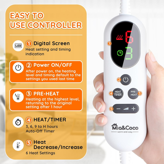 Mia&Coco Electric Heating Pad for Back, Neck & Shoulders – Fast Heat Therapy Wrap with 6 Heat Levels & Timer (60×100cm)