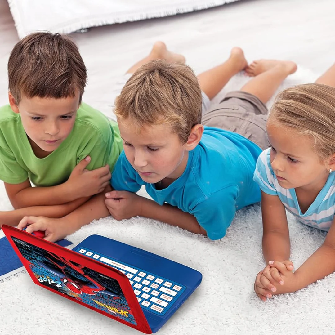 LEXIBOOK Spider-Man Educational Laptop – Bilingual Learning Toy with 124 Activities (Red/Blue)