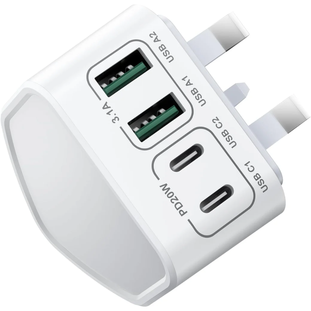 USB-C Plug UK Fast Charging Wall Adapter UK 3-Pin Type-C Power Charger for Phones, Tablets and USB-C Devices