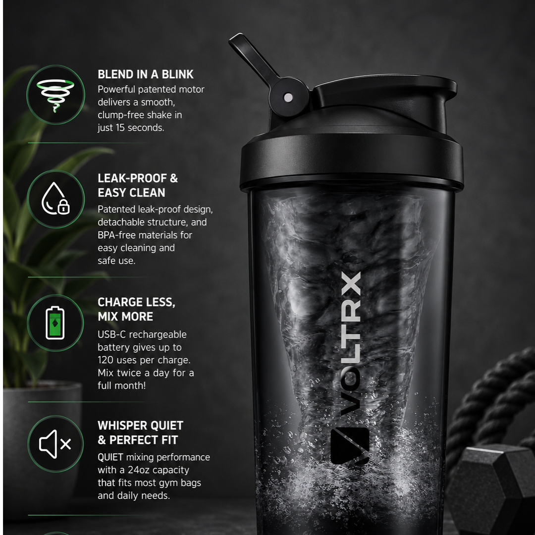VOLTRX Electric Protein Shaker Bottle – USB Rechargeable BPA-Free Mixer Cup, 24oz