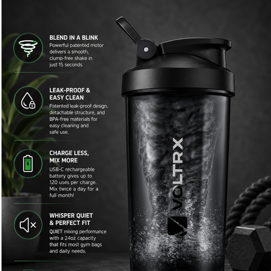 VOLTRX Electric Protein Shaker Bottle – USB Rechargeable BPA-Free Mixer Cup, 24oz