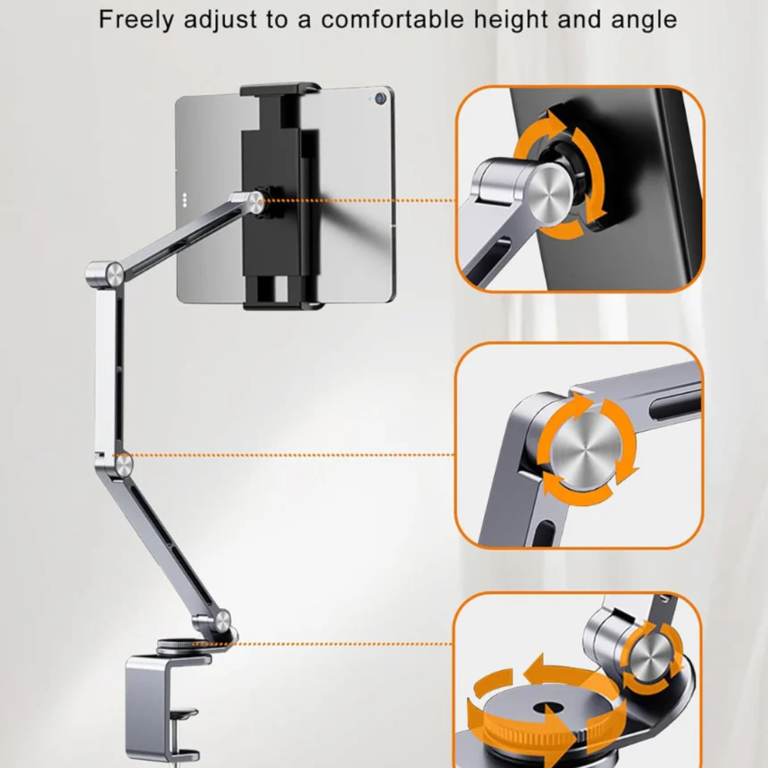 iPad Mount for Desk, Adjustable Tablet Holder Stand with 360° Rotation for Hands-Free Viewing & Work