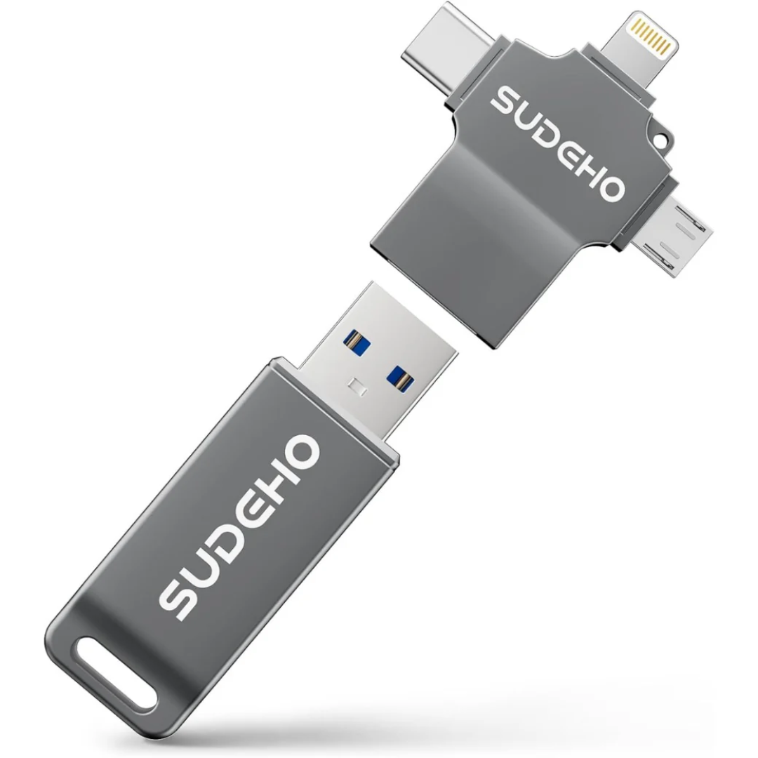 MFi Certified USB Stick 128GB for iPhone, 4-in-1 Flash Drive with USB 3.0 High-Speed, Multi-Device Memory Stick for iPhone/iPad/Android/PC/Mac, Easily Back Up Photos