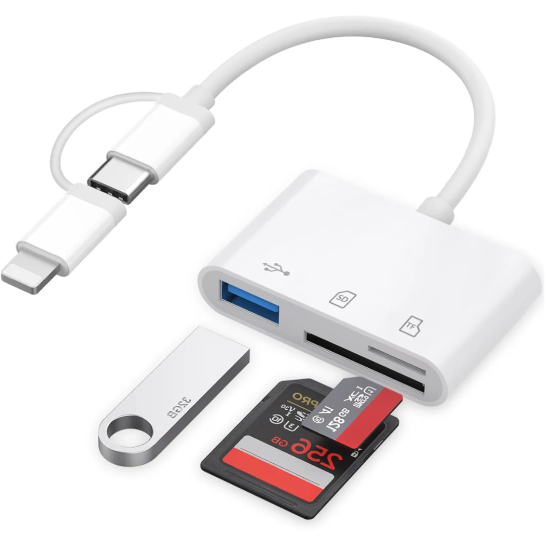 SD Card Reader for iPhone & iPad Lightning/USB-C Memory Card Adapter High-Speed Photo and Video Transfer OTG Compatible Device