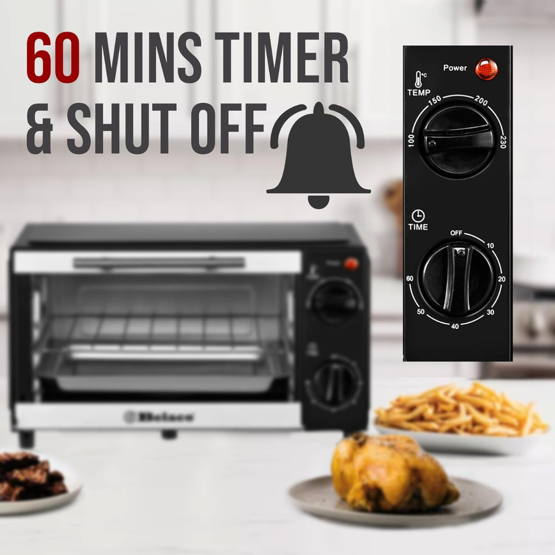 Belaco BTO-109N 9L Mini Toaster Oven – 750W Portable Tabletop Baking Oven with Timer & Accessories